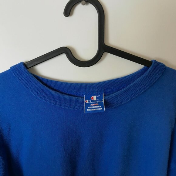 Vintage 90s Champion T Shirt Blue Large L USA Graphic Tee Long Sleeve Solid - Picture 4 of 16